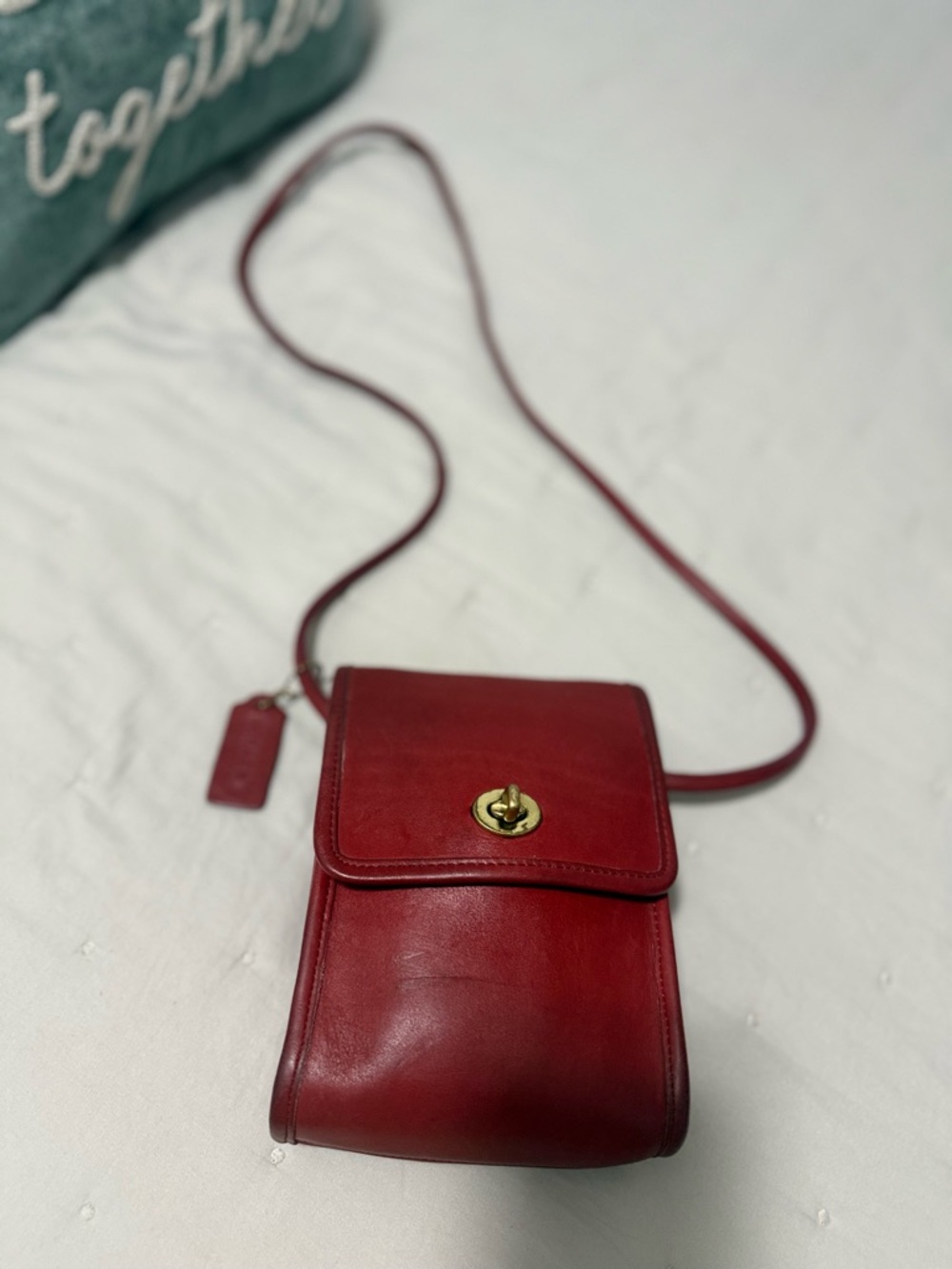 Coach Red Leather Crossbody with Gold Turnlock